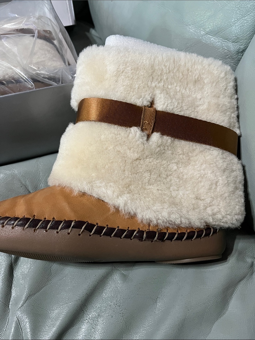 Cozy Shearling Boots in Cream and Tan - Picture 5 of 12